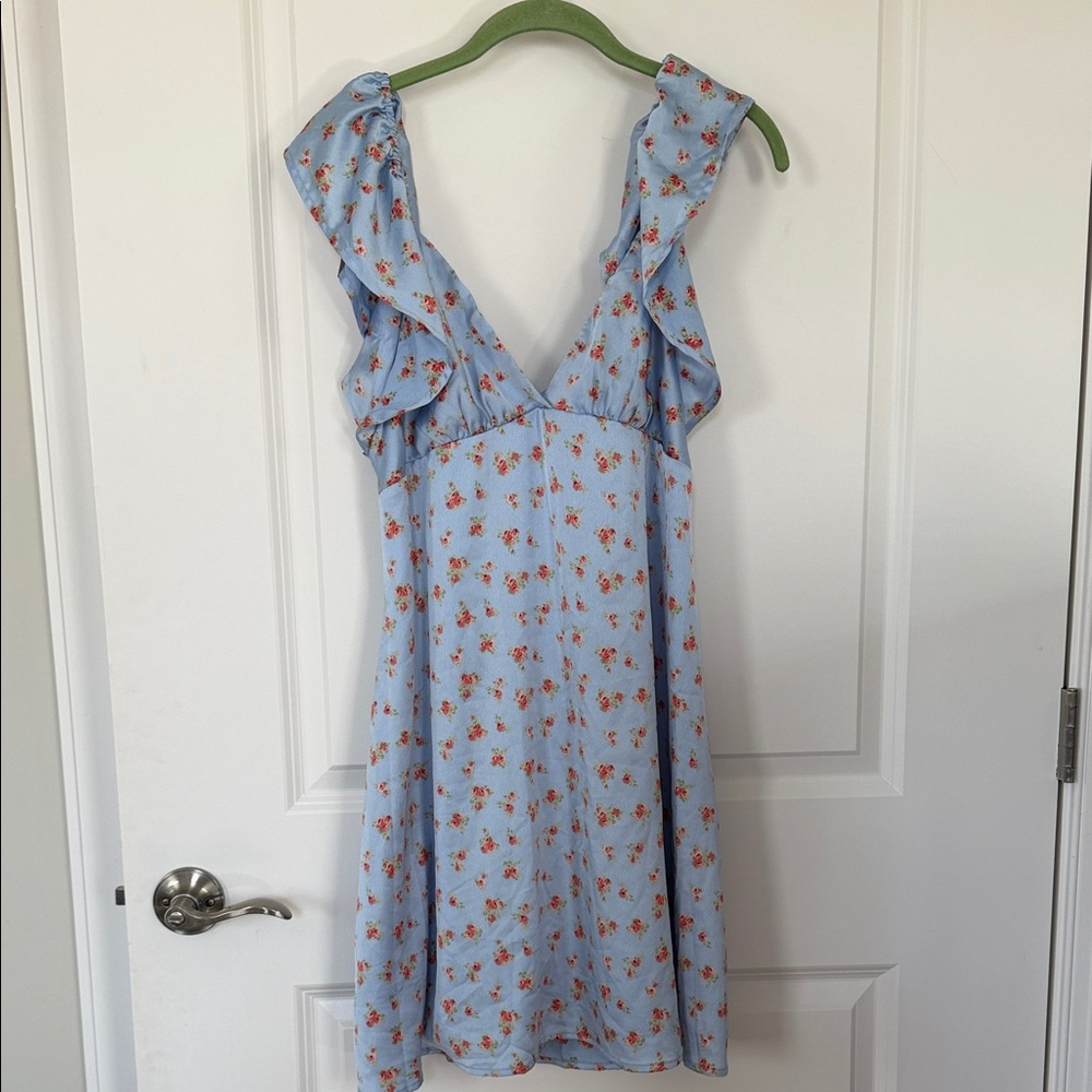 Altar'd State Light Blue Dress with Red Floral Print